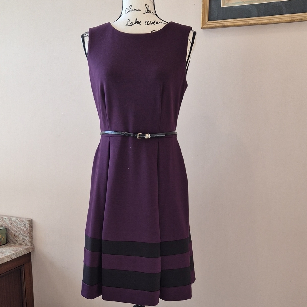 Calvin Klein Purple and Black Midi Dress